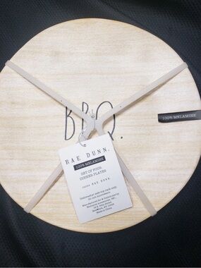 Set Of 4 Rae Dunn 2024 BBQ Wood Finish 100% Melamine Dinner Plates New